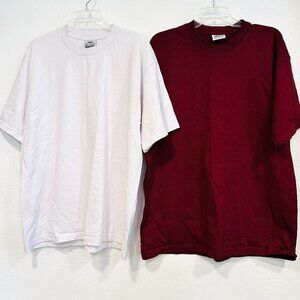Pro Club Heavy Weight Cotton Tees Lot of 2 Short Sleeves White Burgundy Mens XL